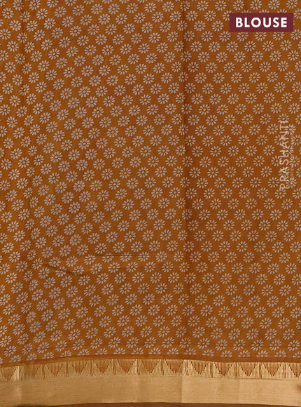 Semi maheshwari cotton saree maroon and mustard yellow with allover kalamkari prints and zari woven border