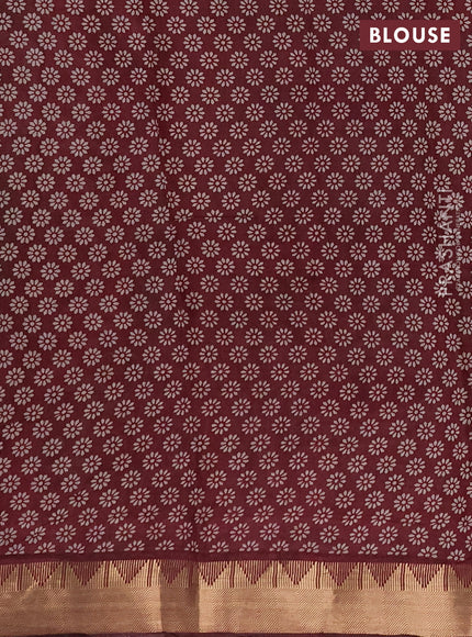 Semi maheshwari cotton saree green and deep maroon with allover kalamkari prints and zari woven border
