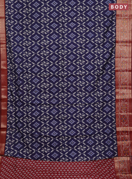 Semi maheshwari cotton saree navy blue and deep maroon with allover ikat prints and rettapet zari woven border