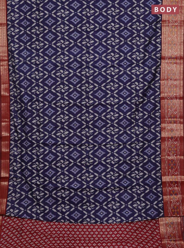 Semi maheshwari cotton saree navy blue and deep maroon with allover ikat prints and rettapet zari woven border