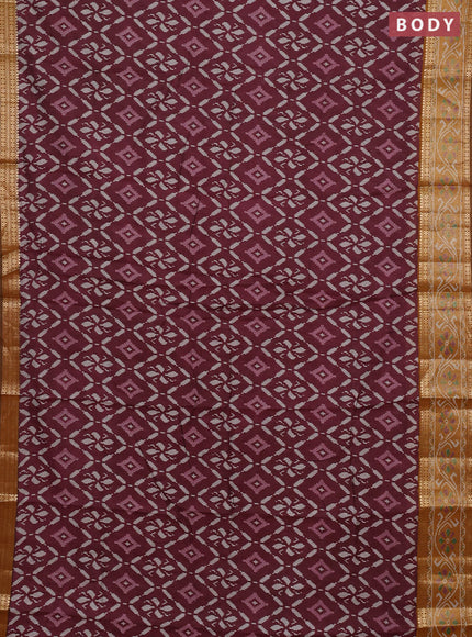 Semi maheshwari cotton saree wine shade and mustard yellow with allover ikat prints and rettapet zari woven border