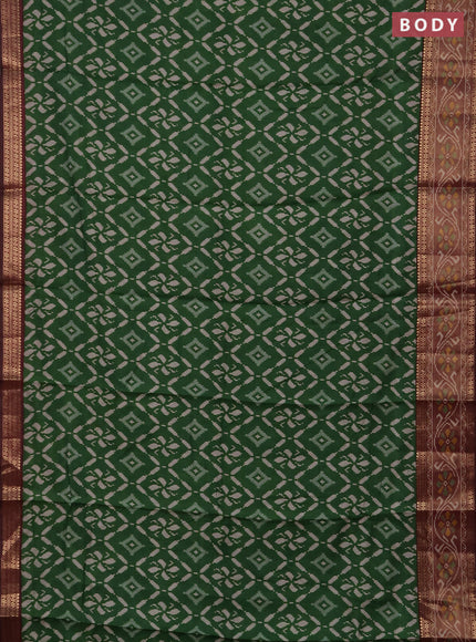 Semi maheshwari cotton saree green and deep maroon with allover ikat prints and rettapet zari woven border