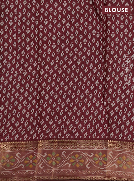 Semi maheshwari cotton saree green and deep maroon with allover ikat prints and rettapet zari woven border