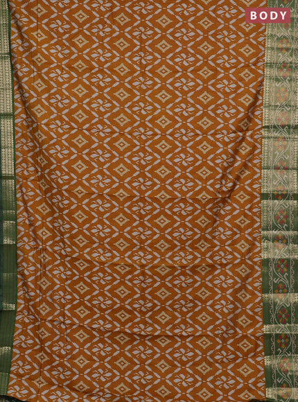 Semi maheshwari cotton saree mustard yellow and green with allover ikat prints and rettapet zari woven border