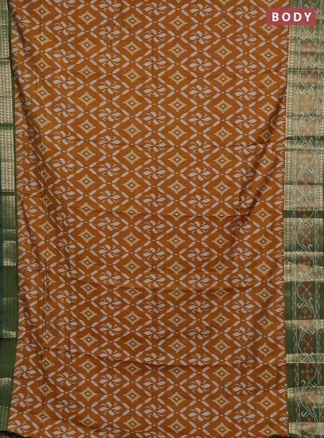 Semi maheshwari cotton saree mustard yellow and green with allover ikat prints and rettapet zari woven border