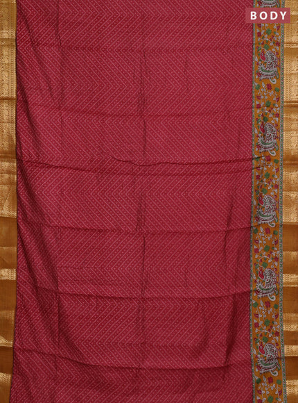 Semi maheshwari cotton saree maroon and mustard yellow with allover ikat prints and zari woven border