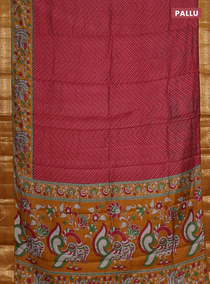 Semi maheshwari cotton saree maroon and mustard yellow with allover ikat prints and zari woven border