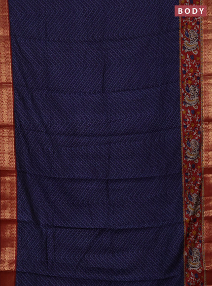 Semi maheshwari cotton saree navy blue and deep maroon with allover ikat prints and zari woven border