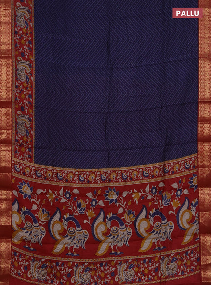 Semi maheshwari cotton saree navy blue and deep maroon with allover ikat prints and zari woven border