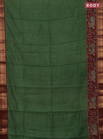 Semi maheshwari cotton saree green and deep maroon with allover ikat prints and zari woven border