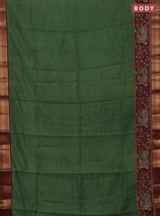 Semi maheshwari cotton saree green and deep maroon with allover ikat prints and zari woven border