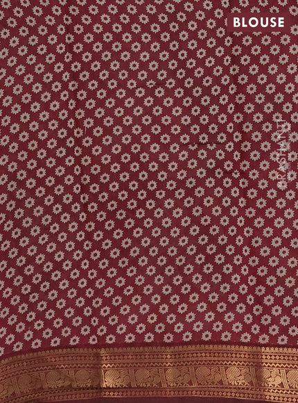 Semi maheshwari cotton saree green and deep maroon with allover ikat prints and zari woven border