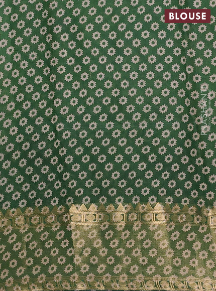 Semi maheshwari cotton saree mustard yellow and green with allover ikat prints and rettapet zari woven border