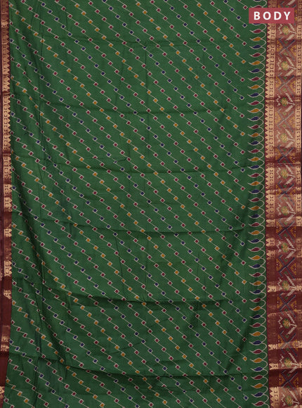 Semi maheshwari cotton saree green and maroon with allover ikat prints and rettapet zari woven border