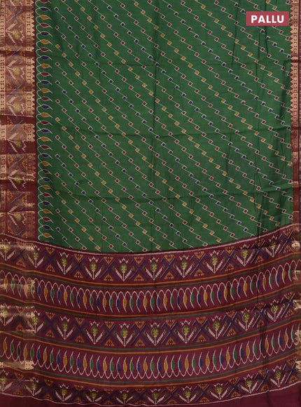 Semi maheshwari cotton saree green and maroon with allover ikat prints and rettapet zari woven border