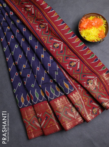 Semi maheshwari cotton saree navy blue and maroon with allover ikat prints and rettapet zari woven border