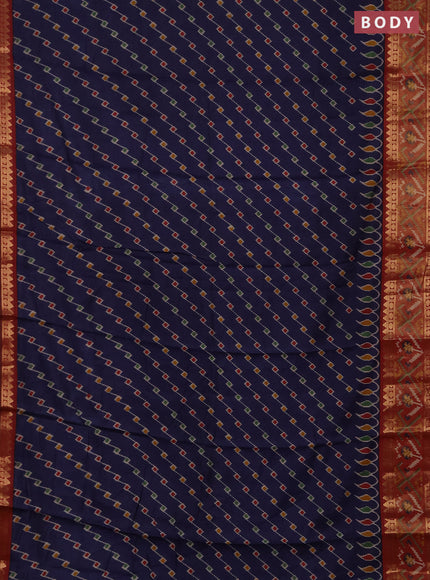 Semi maheshwari cotton saree navy blue and maroon with allover ikat prints and rettapet zari woven border