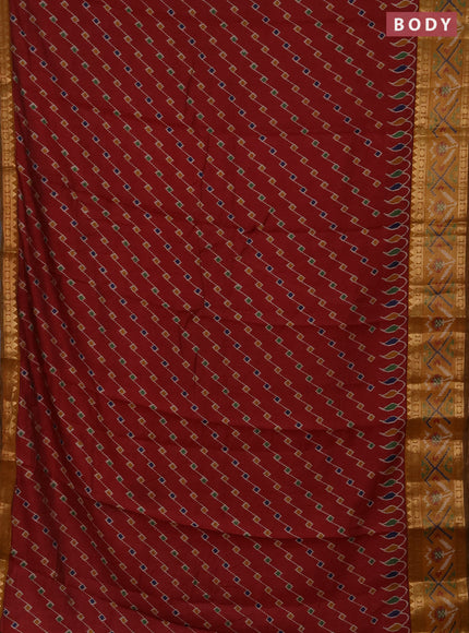 Semi maheshwari cotton saree maroon and mustard yellow with allover ikat prints and rettapet zari woven border