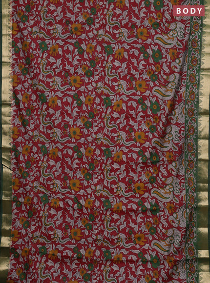 Semi maheshwari cotton saree maroon and green with allover kalamkari prints and zari woven border