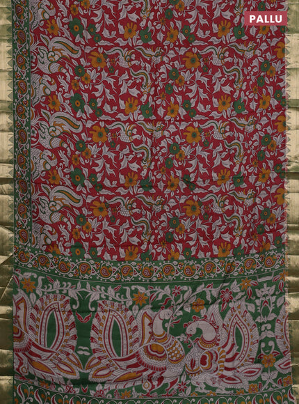 Semi maheshwari cotton saree maroon and green with allover kalamkari prints and zari woven border