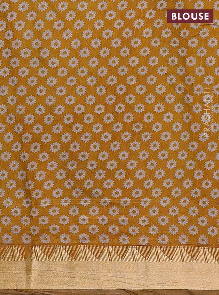 Semi maheshwari cotton saree green and mustard yellow with allover kalamkari prints and zari woven border