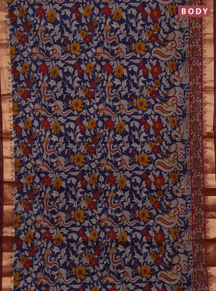 Semi maheshwari cotton saree navy blue and maroon with allover kalamkari prints and zari woven border