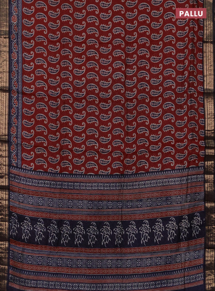 Semi maheshwari cotton saree maroon and navy blue with allover paisley butta prints and zari woven border