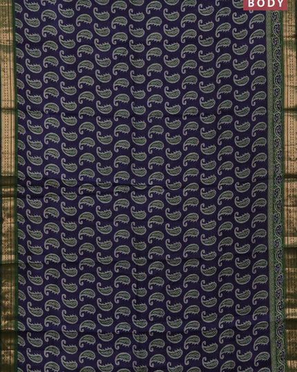 Semi maheshwari cotton saree navy blue and green with allover paisley butta prints and zari woven border