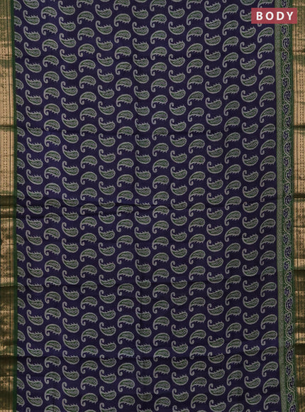 Semi maheshwari cotton saree navy blue and green with allover paisley butta prints and zari woven border