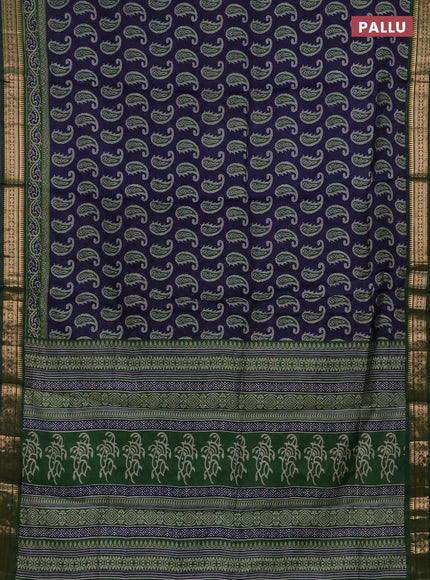 Semi maheshwari cotton saree navy blue and green with allover paisley butta prints and zari woven border