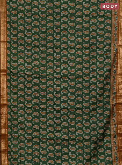 Semi maheshwari cotton saree green and mustard yellow with allover paisley butta prints and zari woven border