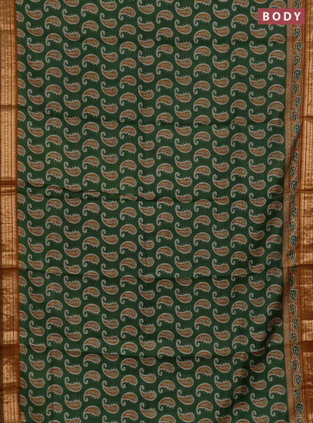 Semi maheshwari cotton saree green and mustard yellow with allover paisley butta prints and zari woven border