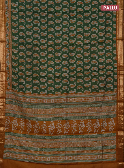 Semi maheshwari cotton saree green and mustard yellow with allover paisley butta prints and zari woven border