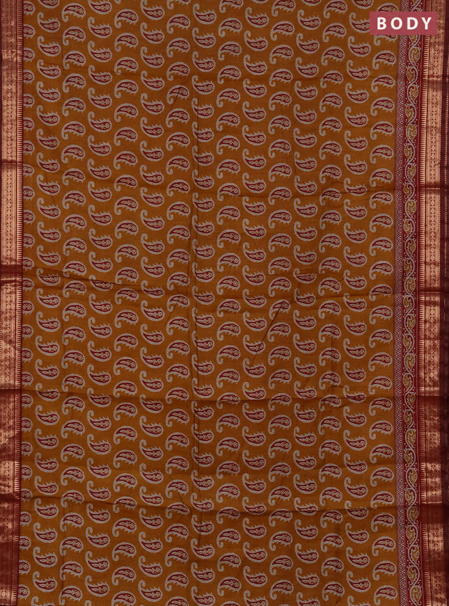 Semi maheshwari cotton saree mustard yellow and deep maroon with allover paisley butta prints and zari woven border