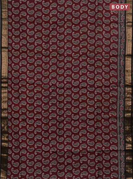 Semi maheshwari cotton saree wine shade and coffee brown with allover paisley butta prints and zari woven border