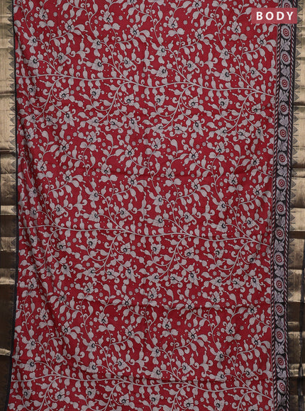 Semi maheshwari cotton saree maroon and black with allover kalamkari prints and zari woven border