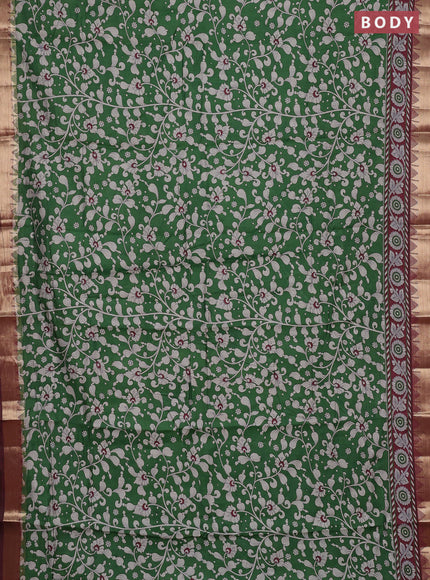 Semi maheshwari cotton saree green and maroon with allover kalamkari prints and zari woven border