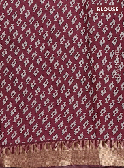 Semi maheshwari cotton saree green and maroon with allover kalamkari prints and zari woven border