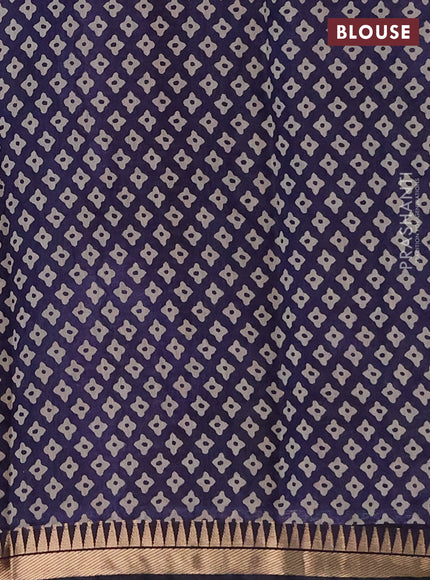 Semi maheshwari cotton saree maroon and navy blue with allover ajrakh prints and zari woven border