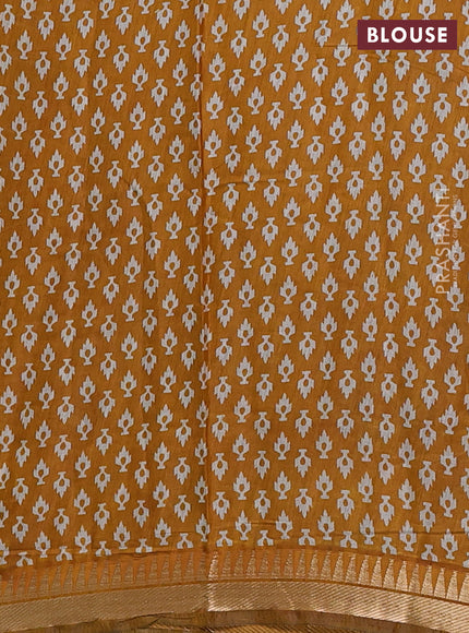 Semi maheshwari cotton saree maroon and mustard yellow with allover butta prints and zari woven border