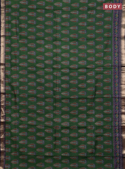 Semi maheshwari cotton saree green and navy blue with allover butta prints and zari woven border
