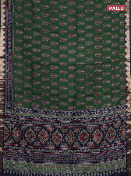 Semi maheshwari cotton saree green and navy blue with allover butta prints and zari woven border