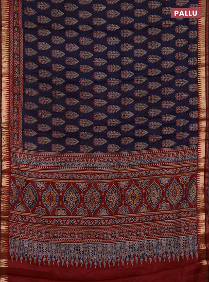 Semi maheshwari cotton saree navy blue and maroon with allover butta prints and zari woven border