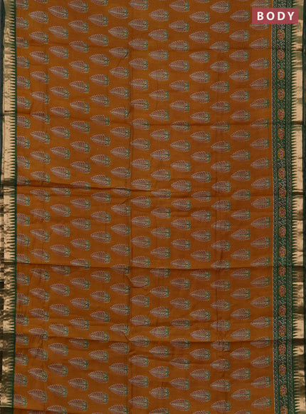 Semi maheshwari cotton saree mustard yellow and green with allover butta prints and zari woven border