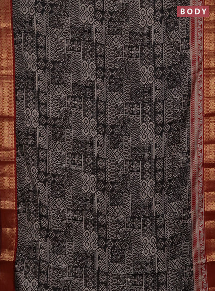 Semi maheshwari cotton saree black and maroon with allover prints and zari woven border