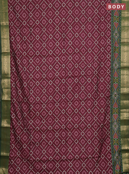 Semi maheshwari cotton saree wine shade and green with allover geomatric prints and zari woven border