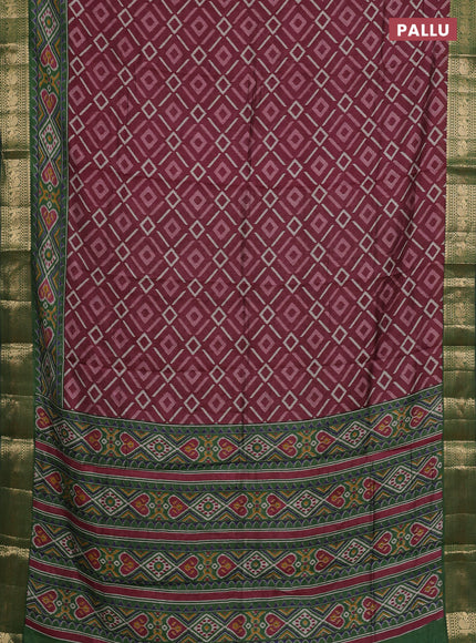 Semi maheshwari cotton saree wine shade and green with allover geomatric prints and zari woven border