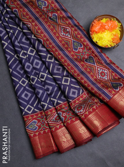Semi maheshwari cotton saree navy blue and maroon with allover geomatric prints and zari woven border