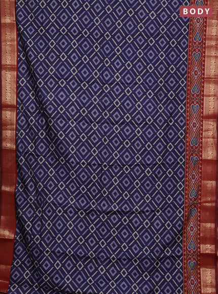 Semi maheshwari cotton saree navy blue and maroon with allover geomatric prints and zari woven border