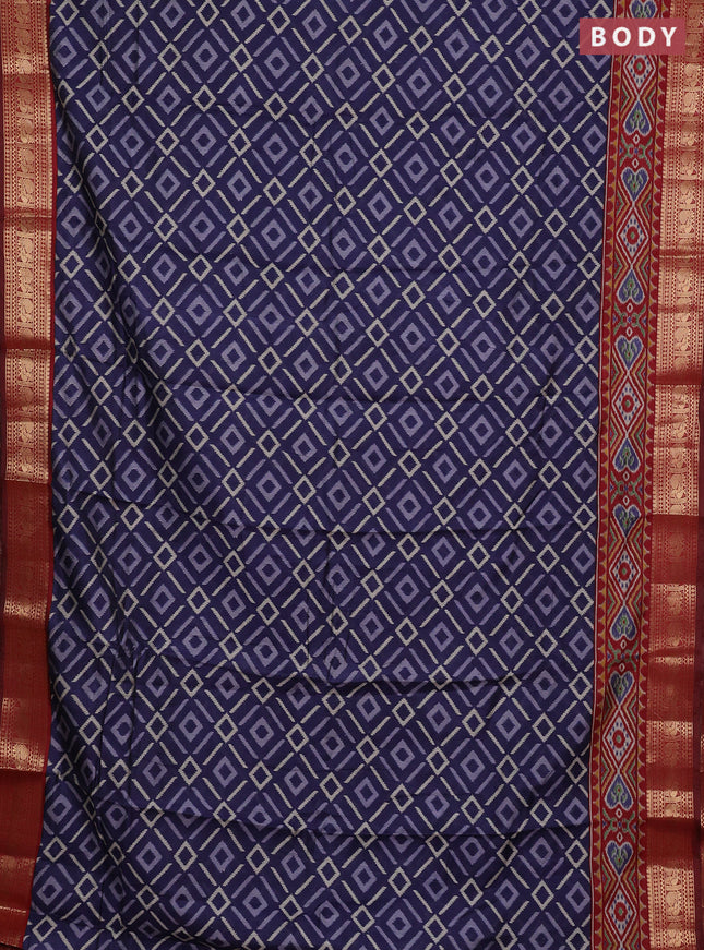 Semi maheshwari cotton saree navy blue and maroon with allover geomatric prints and zari woven border